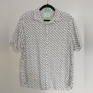 XL casual button down shirt denim & flower cactus